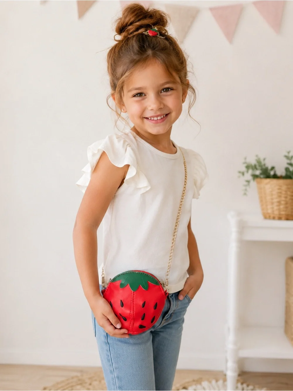 Kids Girls Strawberry Mini Crossbody Purse Red Fruit Bag Gold Chain
